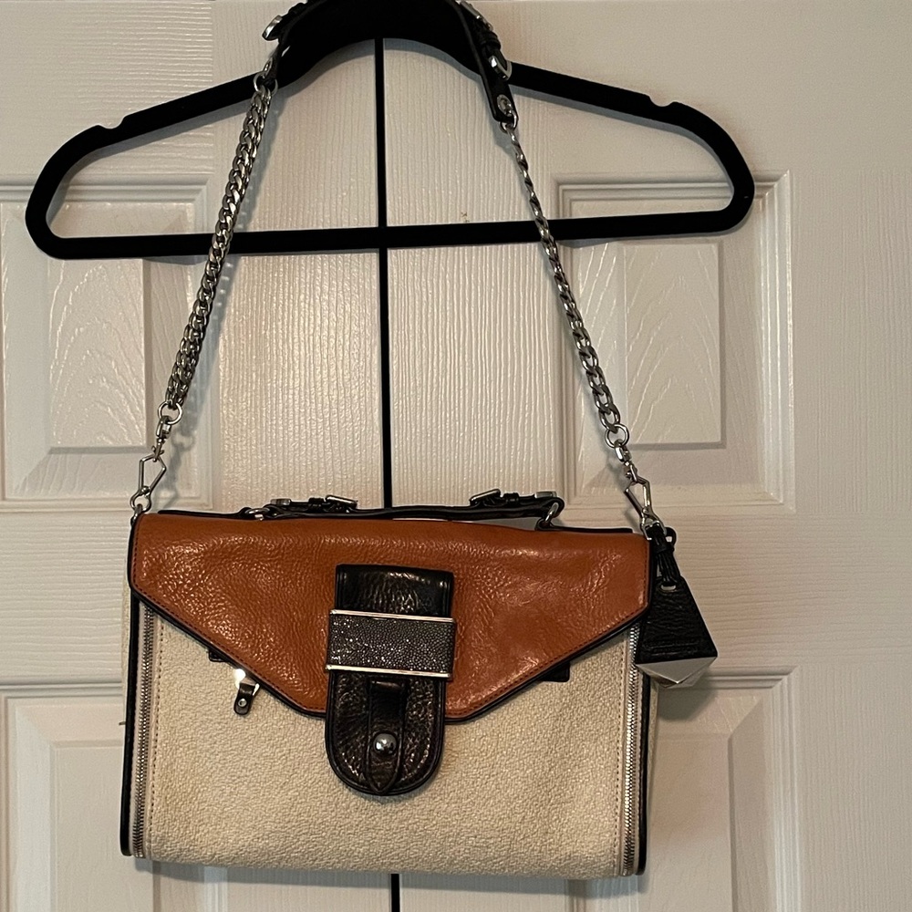 Rebecca Minkoff Collection Huntington Shoulder Bag/Clutch Leather/Straw/Zipper